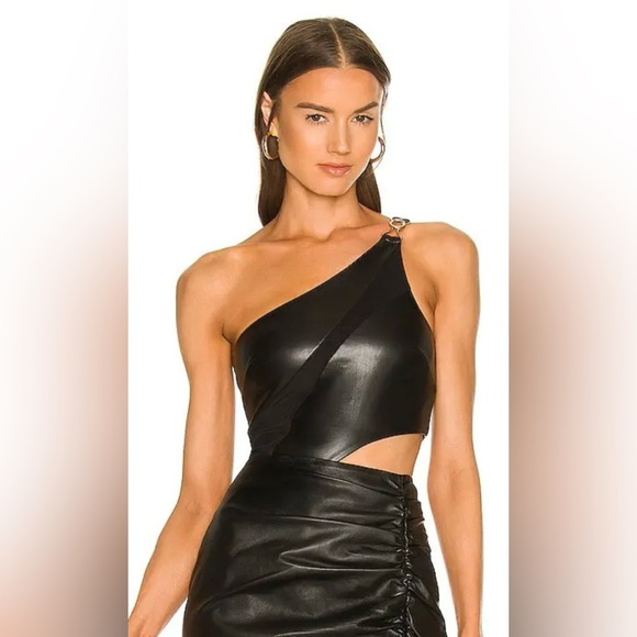 Michael Costello x REVOLVE Kofi Bodysuit Faux Leather and Mesh Size M - Picture 4 of 13